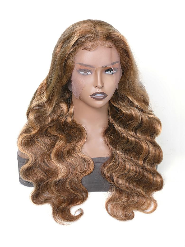 13x4 Lace Front Wigs Human Hair Body Wave Colored Wigs Honey Blonde Highlight 150% Density