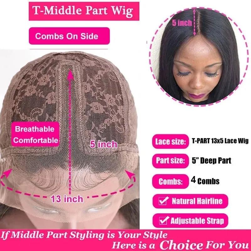 Brand Day Sale Middle Part Black Short Bob Wig Natural Human Hair T Part Lace Wig