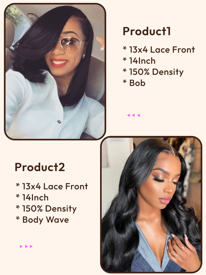 Petaluxe 2 Wigs $139 for 14" 13x4 Lace Front Bob Wig and 14" 13x4 Lace Front Body Wave Wig