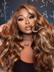 [From 20"] 13x4 Lace Front Golden Brown With Flaxen Highlights Loose Wave Wig 150% Density Only for US