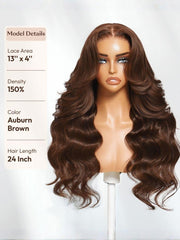 100% Human Hair Glueless Auburn Brown 13x4 Pre-Everything? & Reddish Brown 7x5 Bye-Bye Slip? Lace Frontal Loose Wave Wig with Invisi Drawstring & Face Framing Layers 150% Density