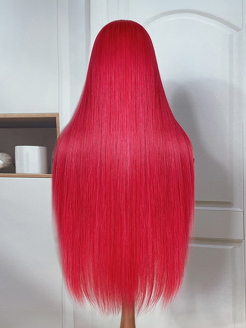 Rose Red Ombre 13x4 Lace Front Straight Wig With Dark Roots