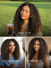 Black to Chestnut Brown Ombre Bye-Bye Knots? 7x5 Lace Drawstring Glueless Curly Wig With Defined Finger Coil Ends Wig