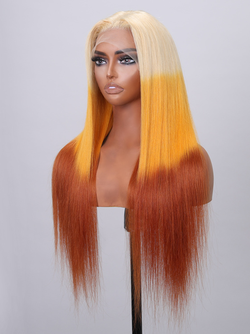 13x4 Lace Front Blonde To Ginger Brown Reverse Ombre Straight Wig