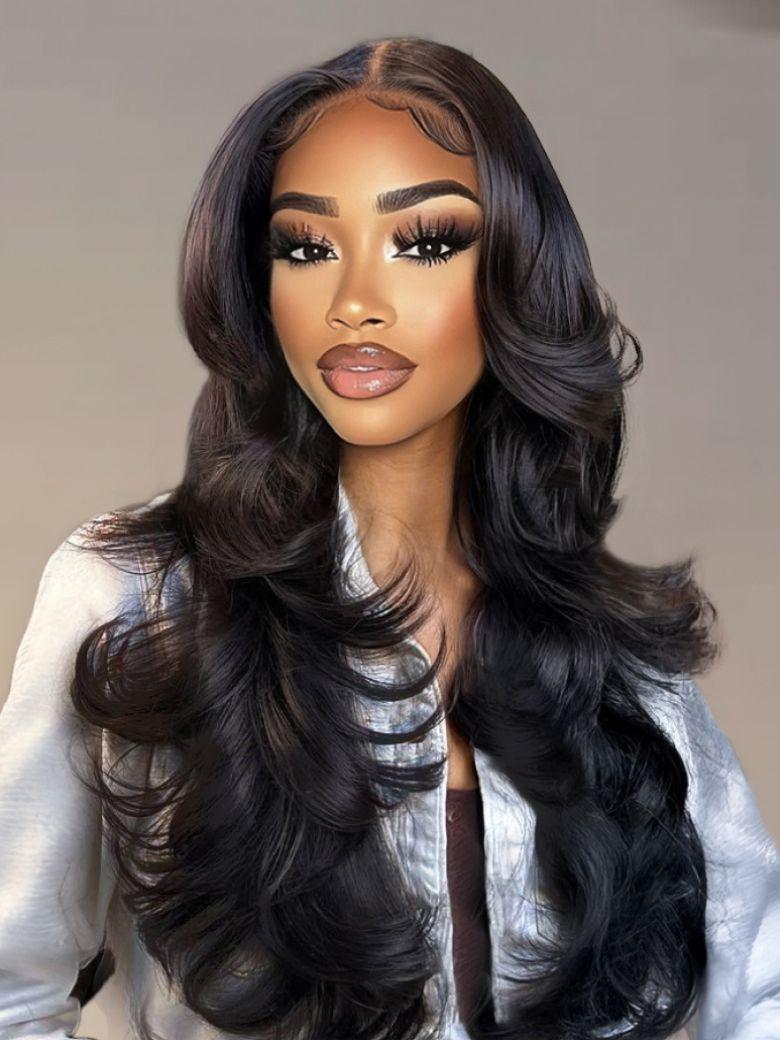 HD RealScalp? Wig 13x4 Invisible Lace Frontal Black Layered Straight & Loose Wave Wig