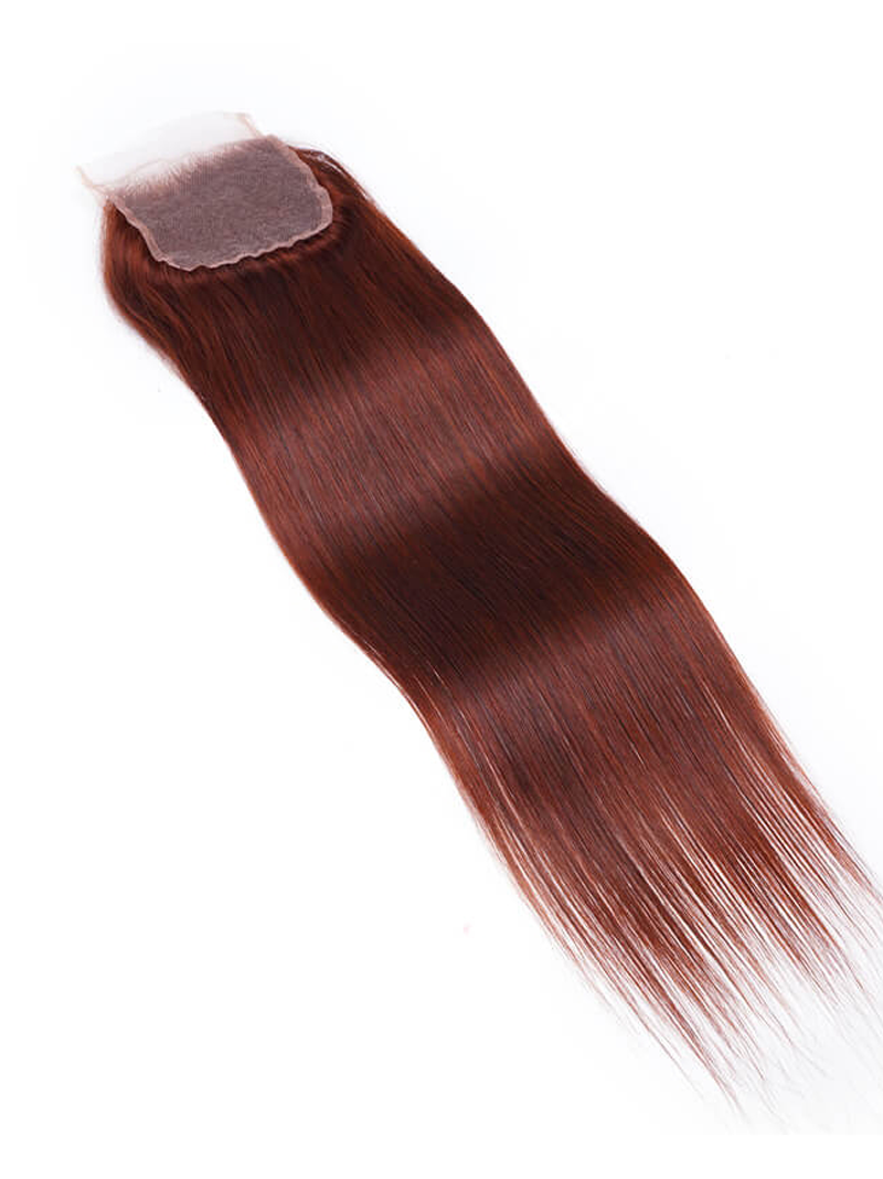 Reddish Brown Remy Human Hair 4x4 Free Part Silky Straight Closure