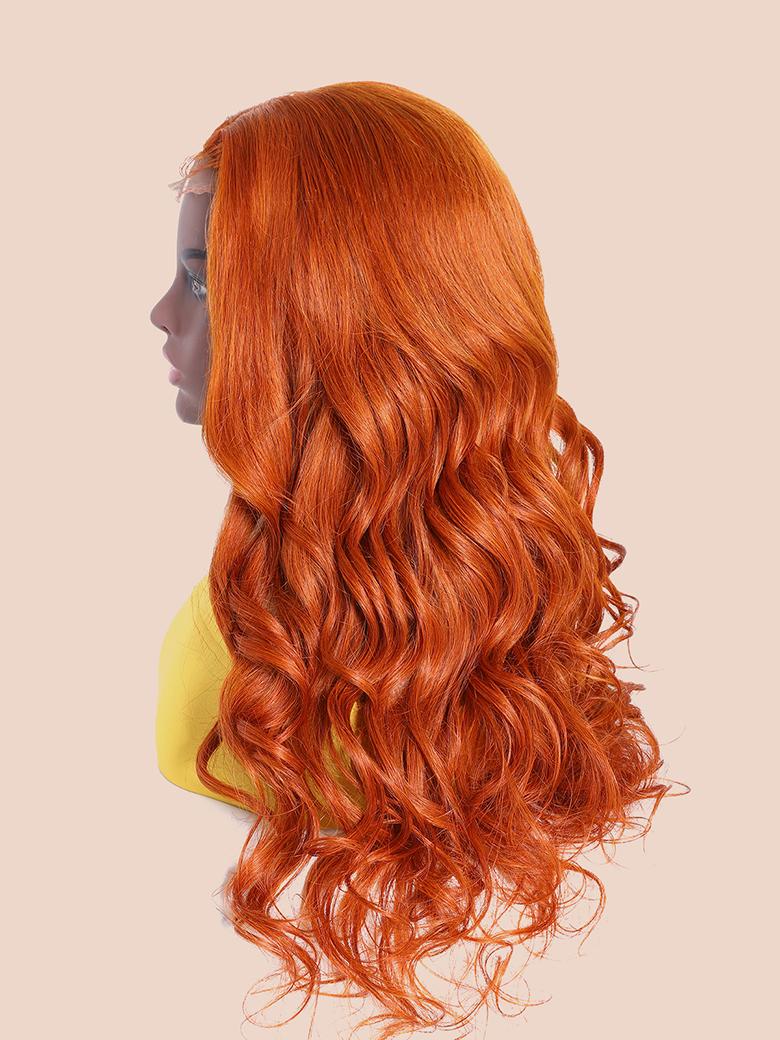 [24"=$129] Lace Part Ginger Color Body Wave Wig 4x0.75 Lace 150% Density Wig