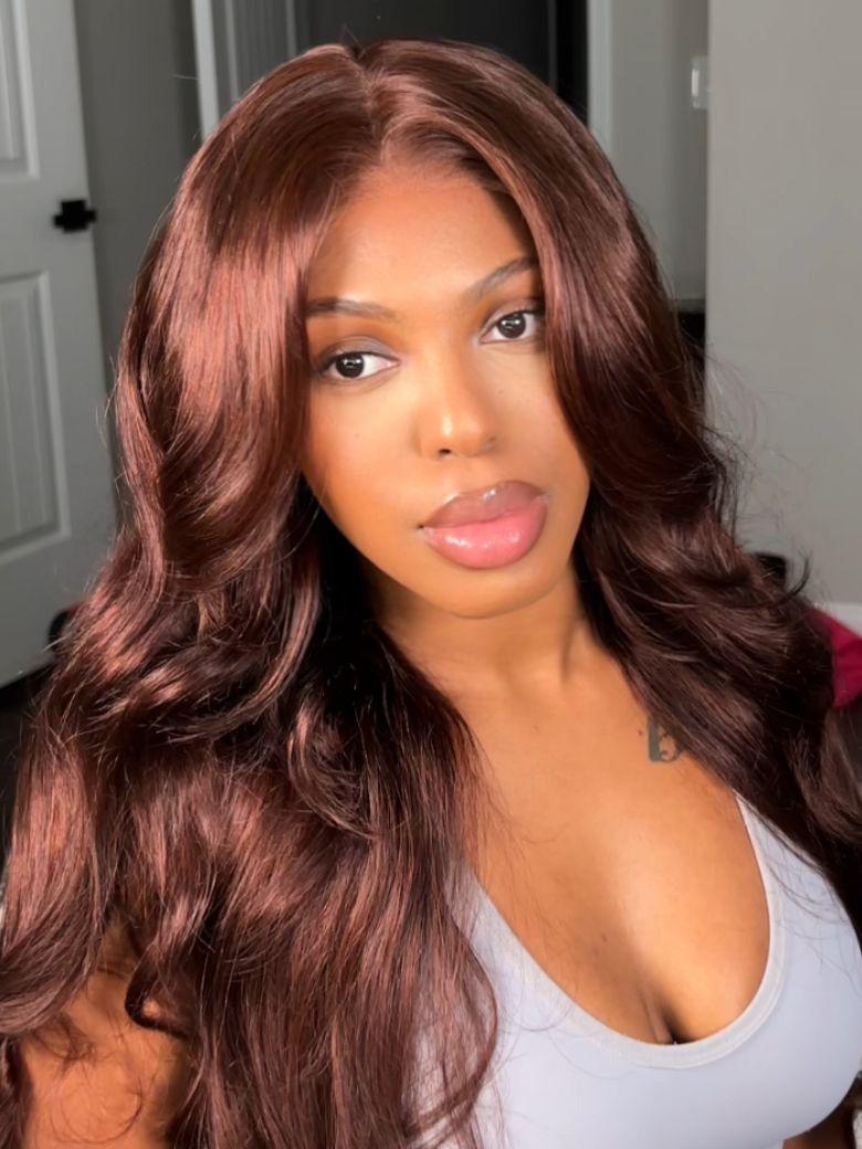 [24 Inch BOGO] Glueless Auburn Brown13x4 Pre-Everything? Lace Frontal Loose Wave 100% Human Hair Wig with Invisi Drawstring & Face Framing Layers