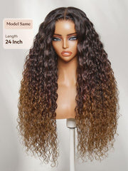 13x4 Lace Front Honey Blonde Highlights Water Wave Pre-Everything Wig With Invisible Knots
