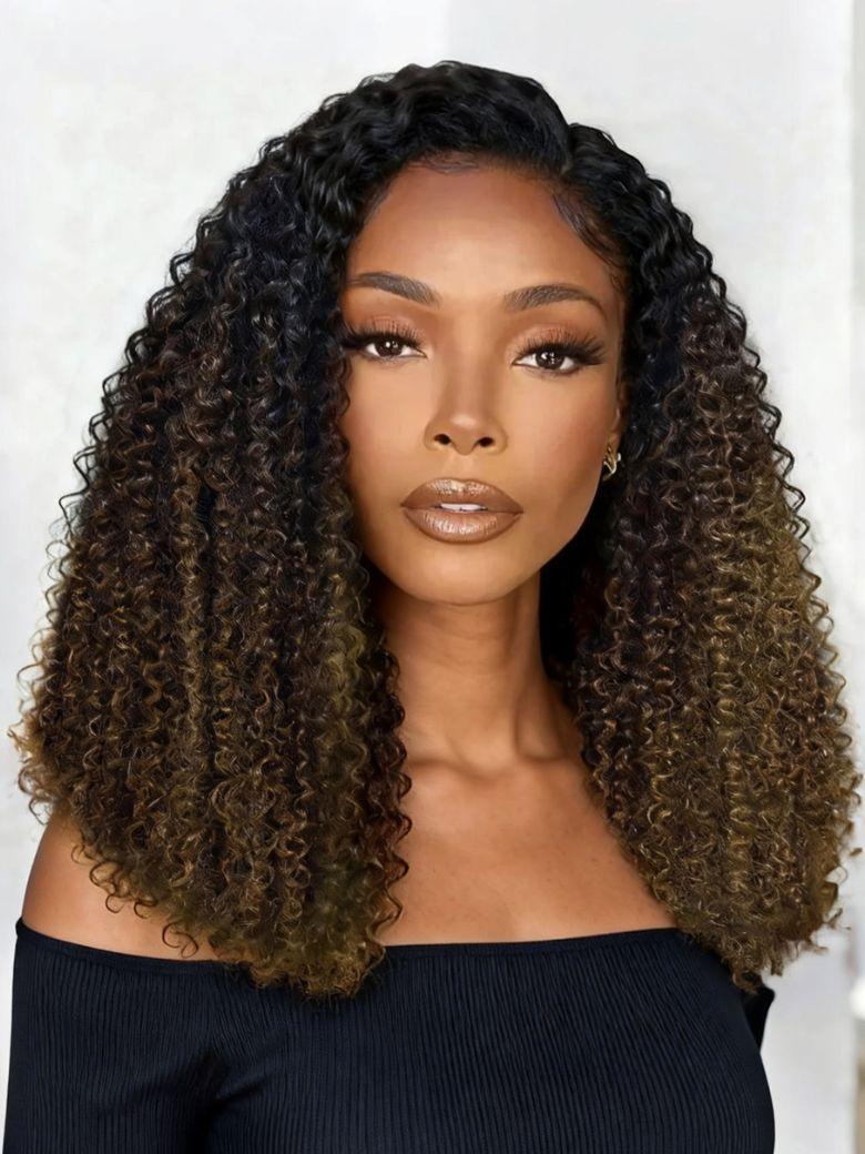 Flip Over Half Wig Black to Chestnut Brown Ombre Kinky Curly Wig