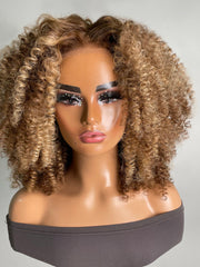 13x4 Pre-cut Lace Front Kinky Curly Honey Blonde Afro 16 Inch Shoulder Length Wig