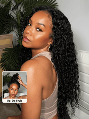 InvisiBlend? V Part Bouncy Water Wave Curly Seamless Blending Wig With Drawstring 150% Density Protect Your Natural Hair