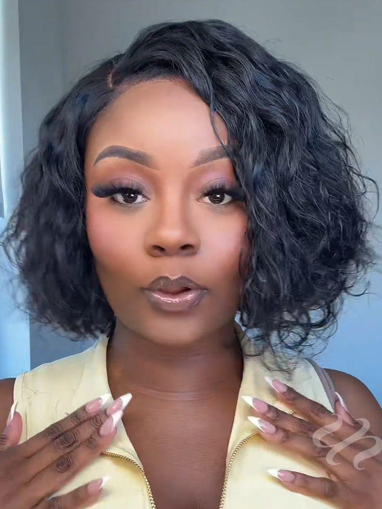 Bye-Bye Slip? 6X4 Glueless Lace "C" Side Part Loose Wavy Bob 220% High Density Drawstring 100% Human Hair Wig For Beginners