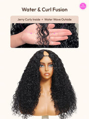 InvisiBlend? V Part Bouncy Water Wave Curly Seamless Blending Wig With Drawstring 150% Density Protect Your Natural Hair