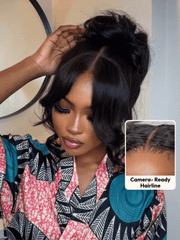 HD Real Scalp? Wig & Feathered Layers Drawstring Wig 13x4 Invisible Lace Frontal Loose Wave with Face Framing Curtain Bangs