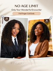 100% Human Hair Glueless Curly Wig With Defined Finger Coil Ends Black to Chestnut Brown Ombre Bye-Bye Knots? 7x5 Lace Drawstring Wig