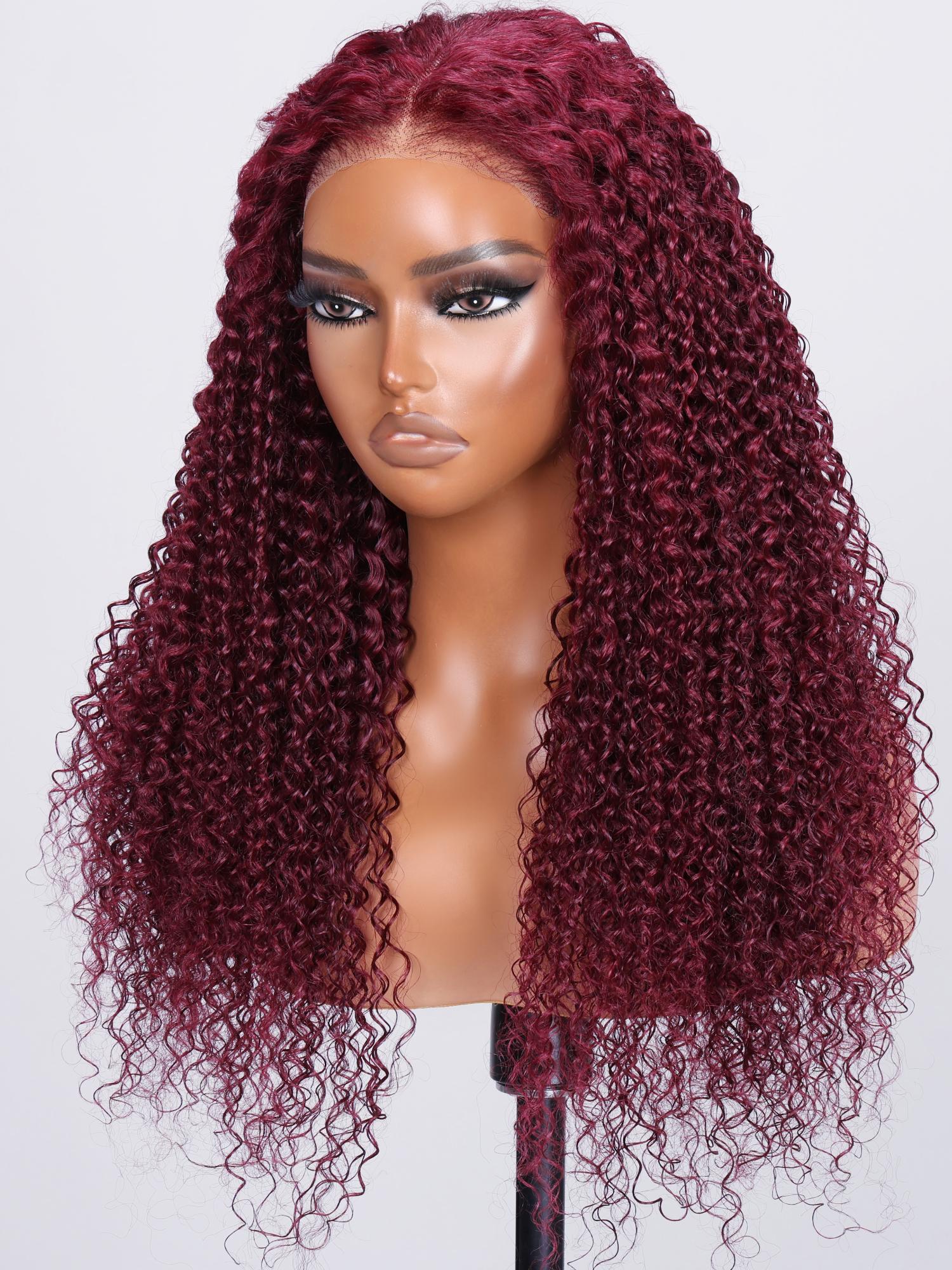 Put On And Go 6x4.5 Pre-Cut Lace Burgundy Jerry Curly Air Wig