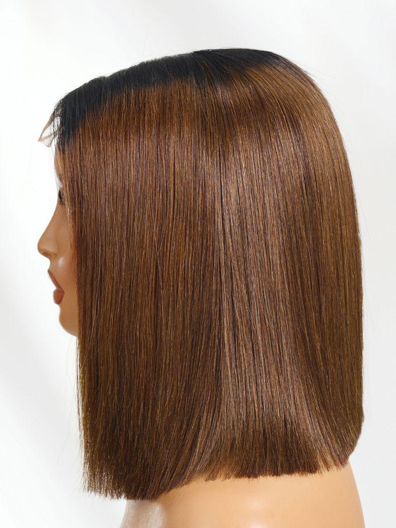 2x6 Closure 200% Density #4 Brown With Dark Root Bob Wig