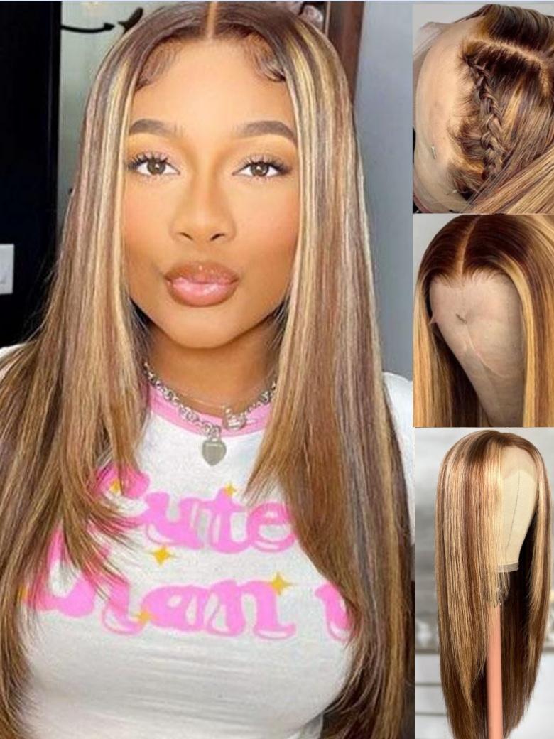 150%-250% Density 7x5/13x4 Glueless Lace Honey Blonde Body Wave/Layer Straight/Curly Wig With Bleached Clean Knots