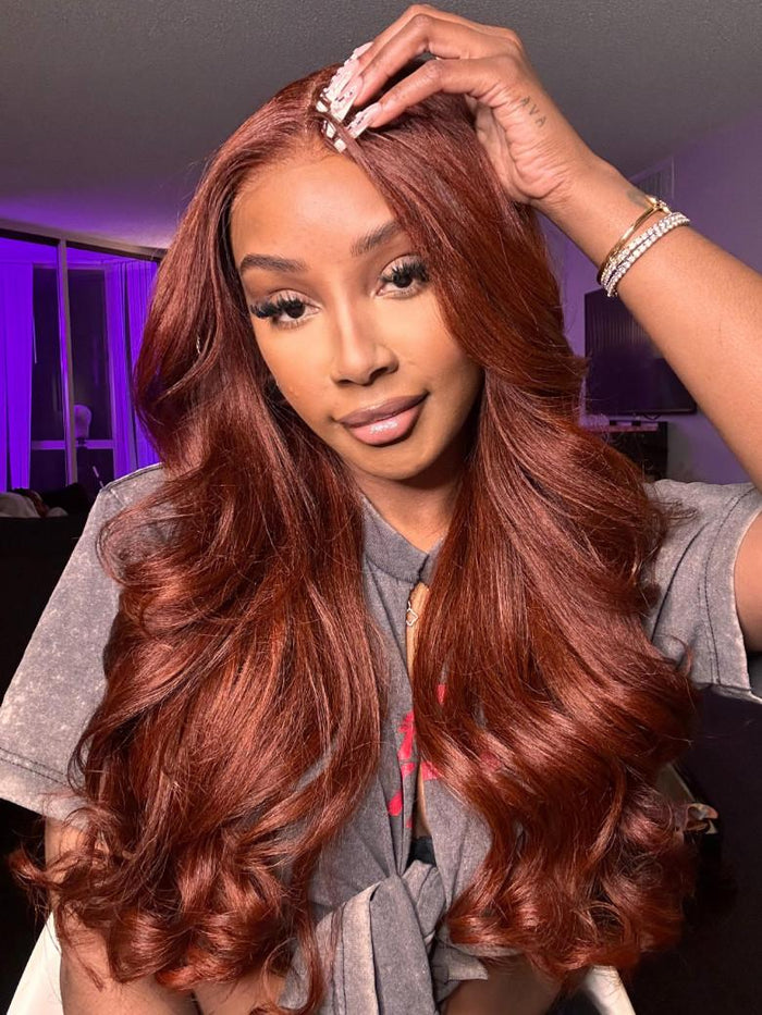 Petaluxe [24"=$119] 7x5 Glueless Lace Reddish Brown Yaki& Body Wave Bye Bye Knots Wig With Pre-plucked Hairline