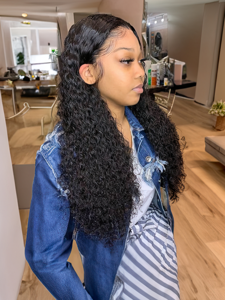 Jerry Curly Hair 4 Bundles with Upgrade T Part Closure Middle Part Virgin Hair for Women
