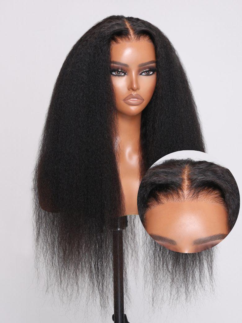 Bye Bye Knots Wig 7x5 & 13x4 Pre-Everything Glueless Lace Black Kinky Straight & Yaki Straight Wig With Bleached Knots-8677