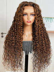 Bigekane Approved Ombre Highlights Piano Brown 13x4 Lace Front Water Wave Wig