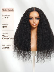 Bye-Bye Knots? 7x5 Lace Black Defined Coils 3C-4A Blend Curly Wig with Invisi Drawstring
