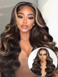 Petaluxe [Limited Quantity] Chocolate Brown With Highlights Loose Wave Wig 7X5 Bye-bye knots With Face Framing Layers Member Only