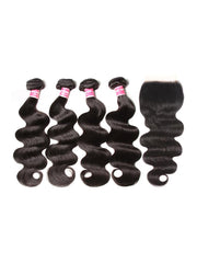 Hair 5x5 HD Lace Closure With 4 Bundles Body Wave Human Hair Weaves Transparent Lace Natural