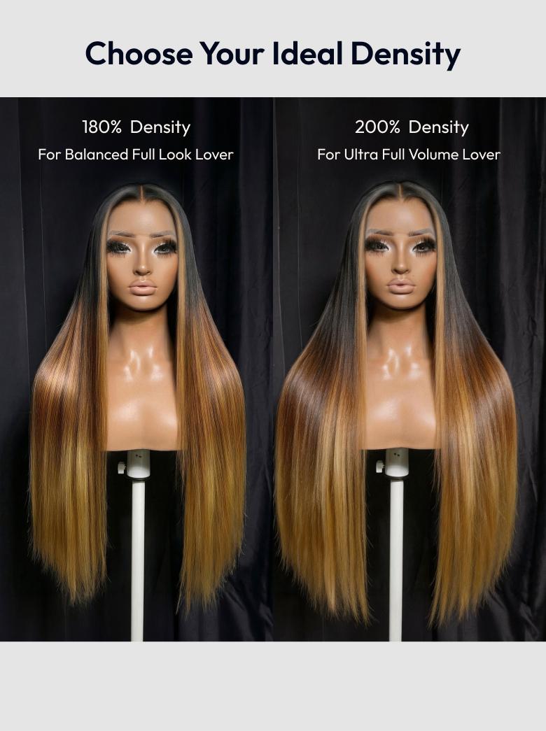 360 HD Lace Pre-plucked Luxury Raw Virgin Hair Brown to Honey Blonde Ombre Silky Straight Wig with Dark Roots