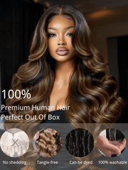 7x5 Bye Bye Knots? Wig Glueless Lace Balayage Highlight Body Wave Drawstring Curtain Bangs Wig