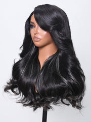 13x4 Lace Front Black Loose Wave Wig With Blonde Peekaboo Highlights