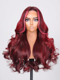 Petaluxe 13X4 Lace Front Deep Burgundy With Pink Face Framing Highlights Loose Wave Wig