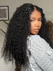 [22"=$99] InvisiBlend Drawstring Finger Coil Ends V Part  Curly& Straight V Part Human Hair Wig