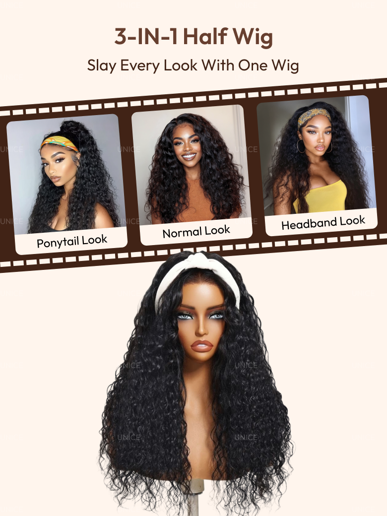 [Invisi Blend] Blend & Secure Half Wig & 7x5 Bye Bye Knots Water Wave With Glueless Drawstring