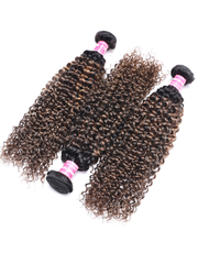 #FB30 Brown Balayage Highlight 3Pcs Jerry Curly Human Hair Bundles