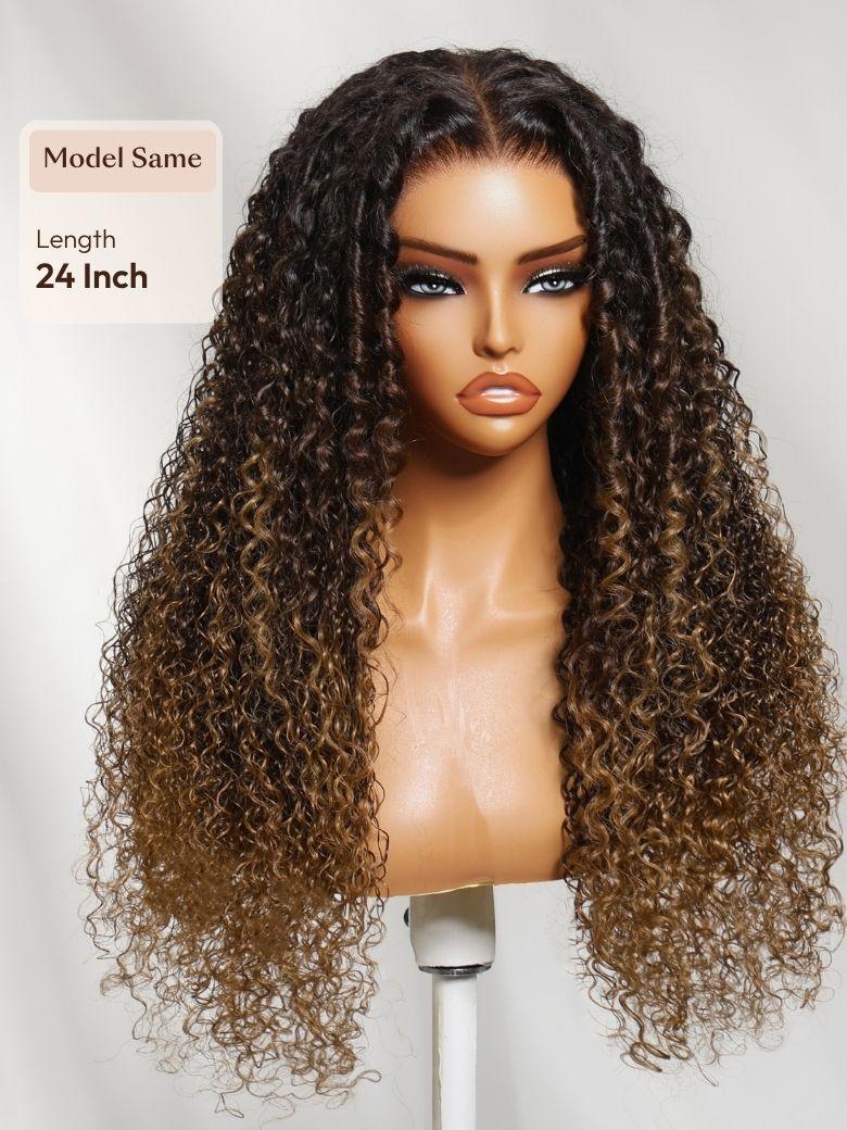 7x5 Bye Bye Slip? Glueless Lace Dark Brown to Caramel Ombre with Dark Roots Jerry Curly Wig with Spiral Curls
