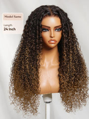 7x5 Bye Bye Slip? Glueless Lace Dark Brown to Caramel Ombre with Dark Roots Jerry Curly Wig with Spiral Curls