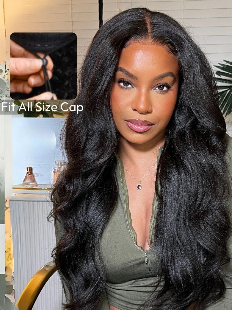 EasiContour? V Part Glueless Yaki Glueless Wig With Invisi Drawstring 100% Human Hair