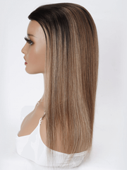 Hair Topper Brown Balayage Hand-Tied Lace Front And Weft Hollow Net