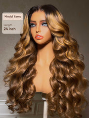 Bye-Bye Knots? 7x5 Lace Honey Brown Highlights Body Wave Drawstring Wig with Dark Roots