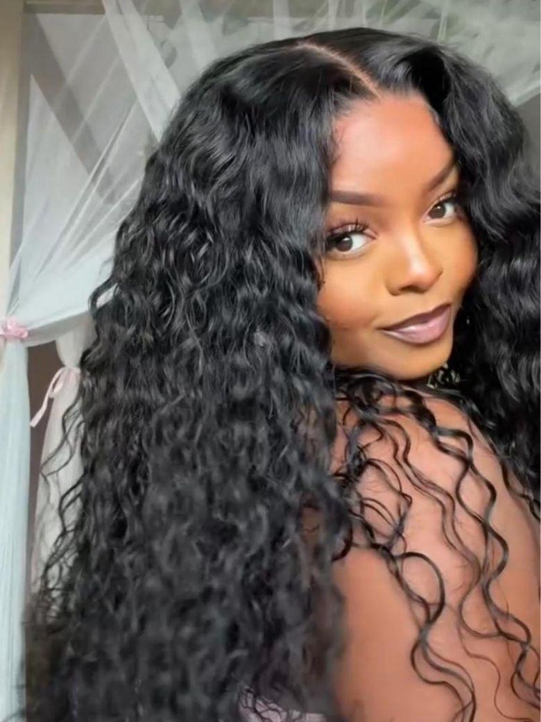 7x5 Bye-Bye Knots? & 13x4 HD Lace Put On And Go Glueless Water Wave Wig and Drawstring With Baby Hair