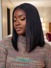 Put On And Go 6x4.5 Pre-Cut Lace Natural Black Glueless Bob Air Wig
