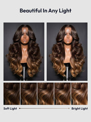 360 HD Lace Pre-plucked Luxury Raw Virgin Hair Chocolate Brown to Caramel Honey Blonde Ombre Body Wave Wig