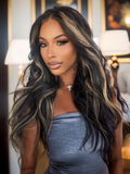 Petaluxe 13x4 Transparent Lace Front Chocolate Brown With Highlights Body Wave Wig 180% Density