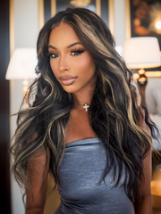 13x4 Transparent Lace Front Chocolate Brown With Highlights Body Wave Wig 180% Density