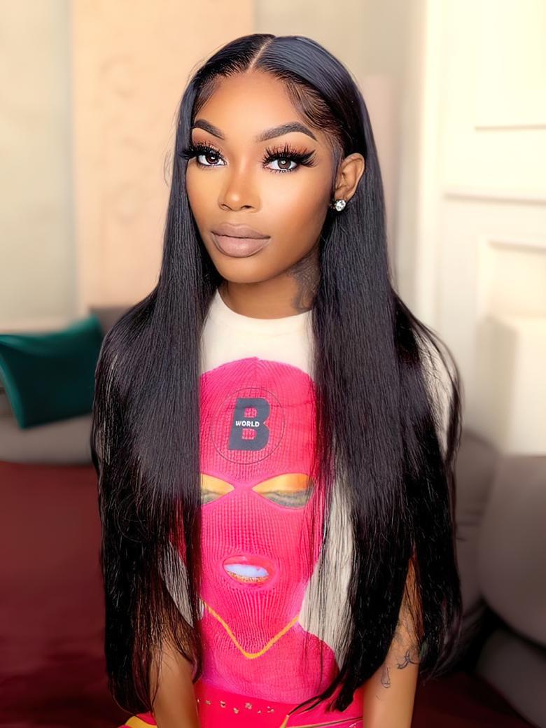 Straight Middle Part Lace Wigs Pre Plucked Natural Hairline Long Wig