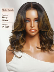 7x5 Bye Bye Slip? Lace Balayage Highlights Body Wave Bob Wig with Invisi Drawstring