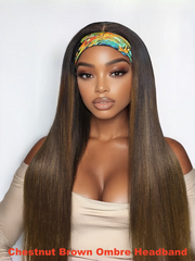 [20"=$99] Eye-Catching Black and Reddish Brown Ombre Color Upgraded V Part & Chestnut Brown Headband Natural Yaki Wig
